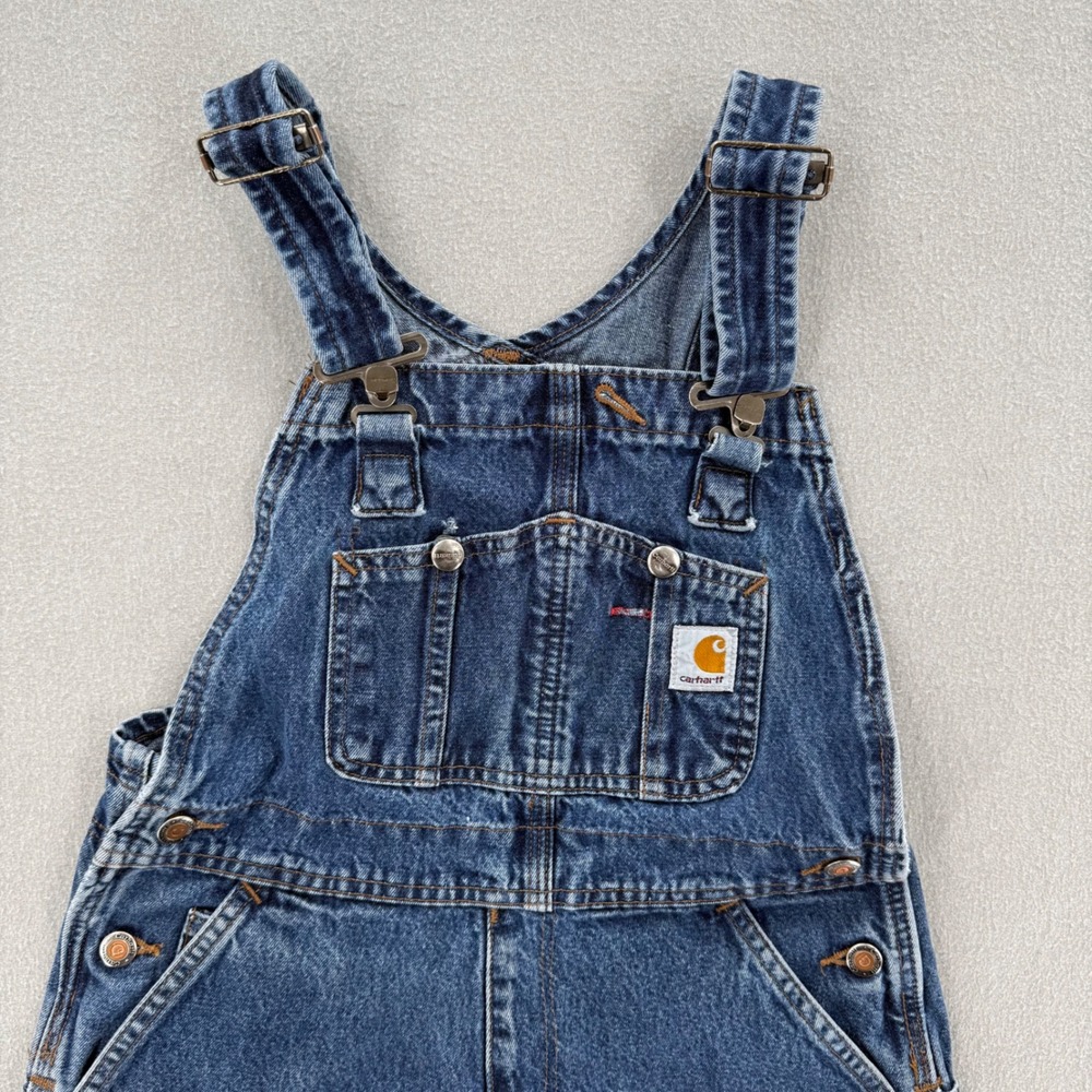Carhartt Denim Workwear Pockets Bib Overalls Pants Women Small - Picture 2 of 9